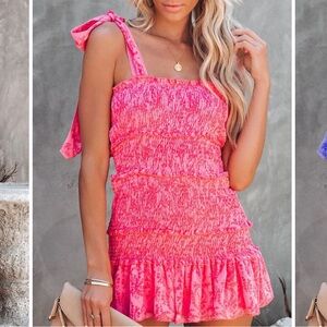 💫SOLD ON DEP💫Pink Preppy Floral Ruffle Smocked Mini Dress
